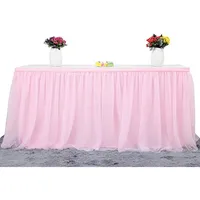6ft Pink Tulle Table Skirt for Rectangle or Round Tables Tutu Table Skirt Tablecloth for Sweet Baby Shower Girl Gender Reveal