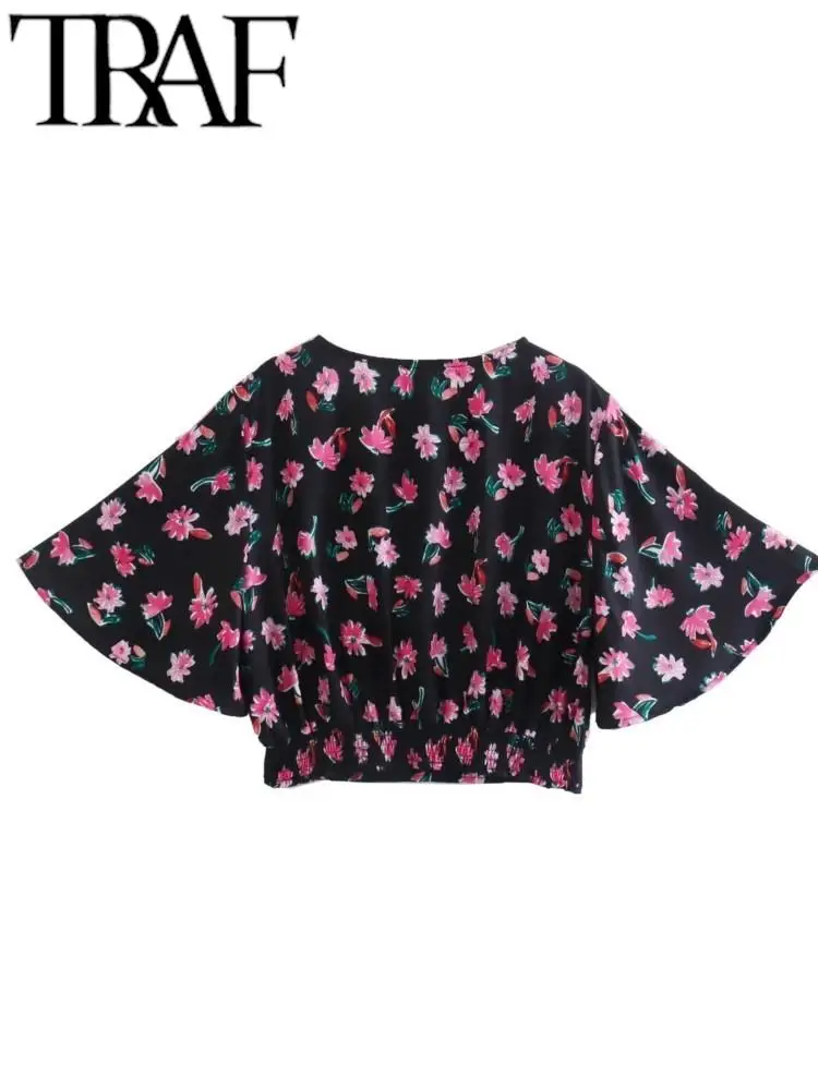 Костюм TRAF женский пляжный с коротким рукавом укороченный топ V-образным вырезом и