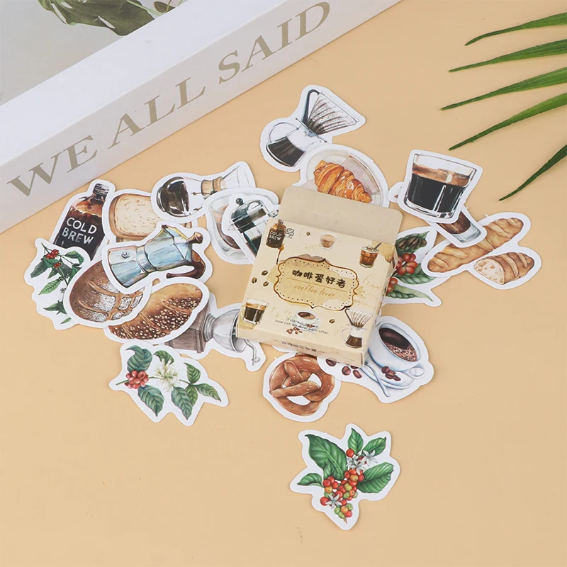 

46Pcs/box Vintage Coffee Theme Stickers For Decoration Planner Phone Case Scrapbook Coffee Journals Decoration