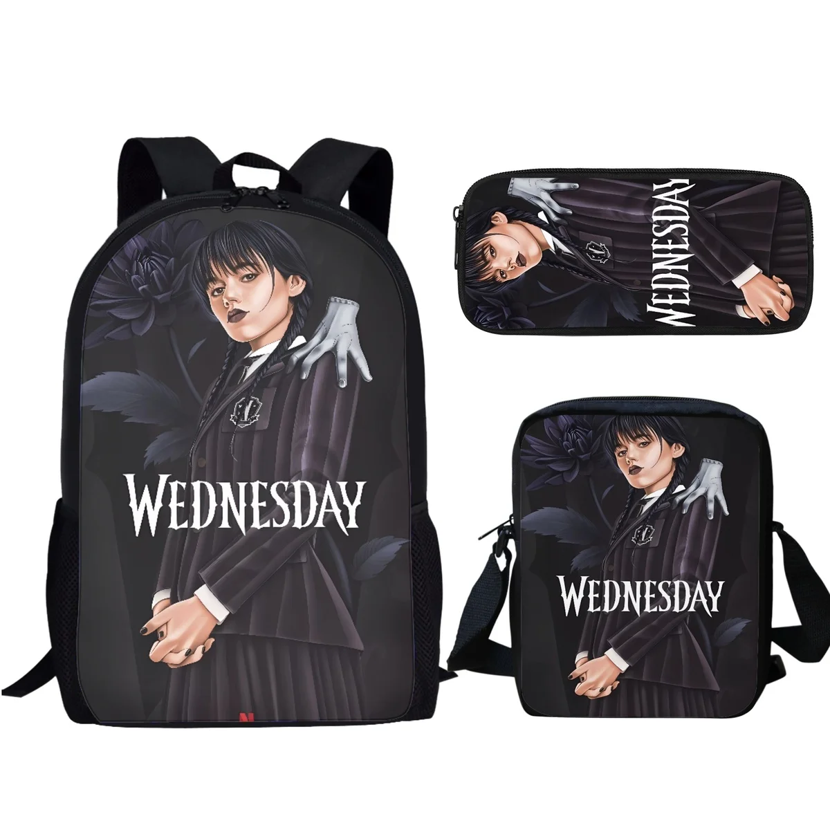 

Wednesday Print Backpack 3Pc/Set Anime Cartoon Students Boys Girls Kids Schoolbag Bookbags Casual Stationery Organizer Gift