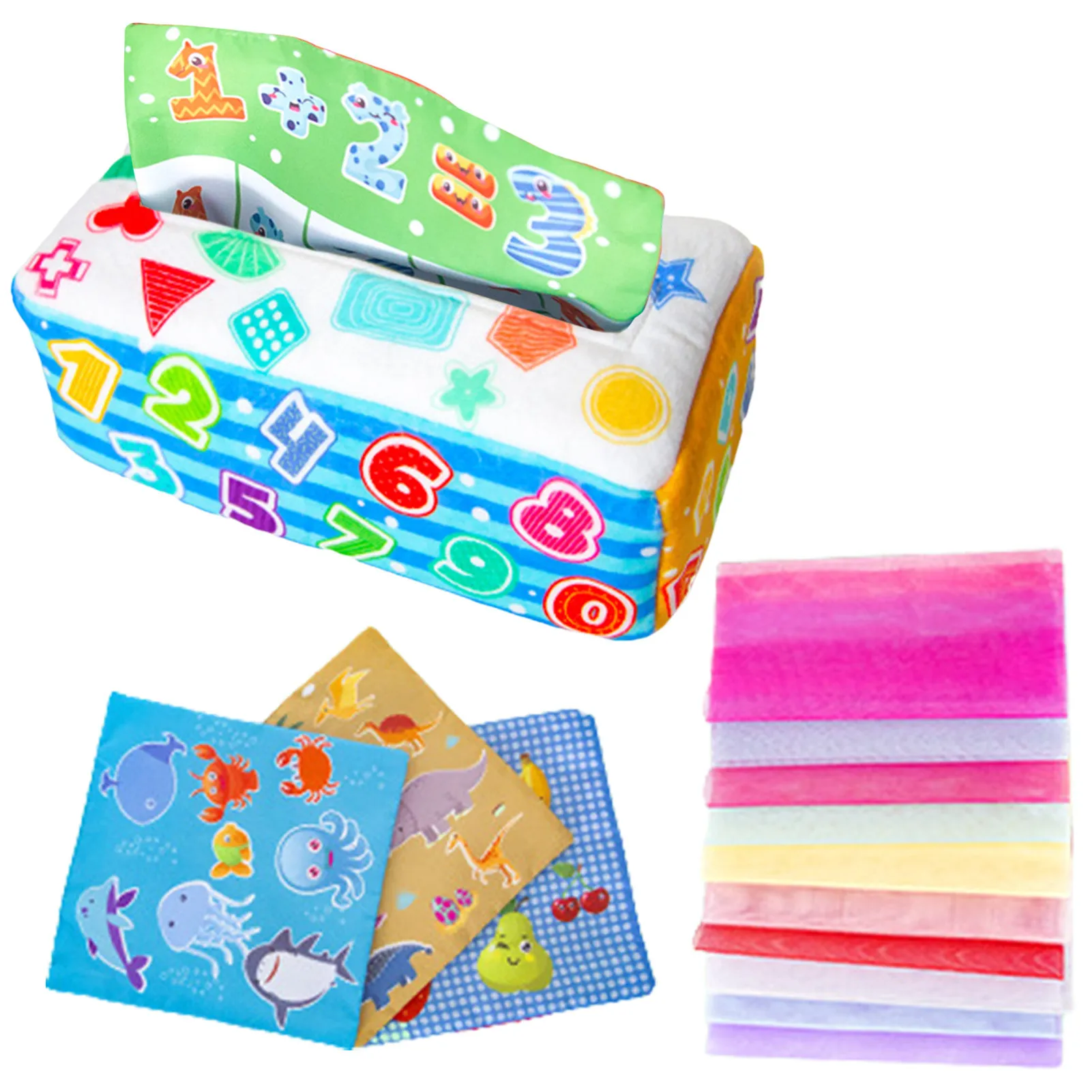

Babies Tissue Box Toy Montessori Educational Toys Colorful Soft Sensory Toy For Toddler Finger Exercise Pumping Silk Scarf Gift