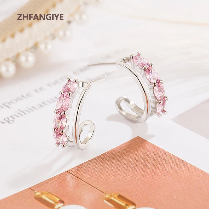 

ZHFANGIYE Fashion 925 Silver Jewelry Earrings with Zircon Gemstone Accessories for Women Wedding Party Promise Gift Stud Earring