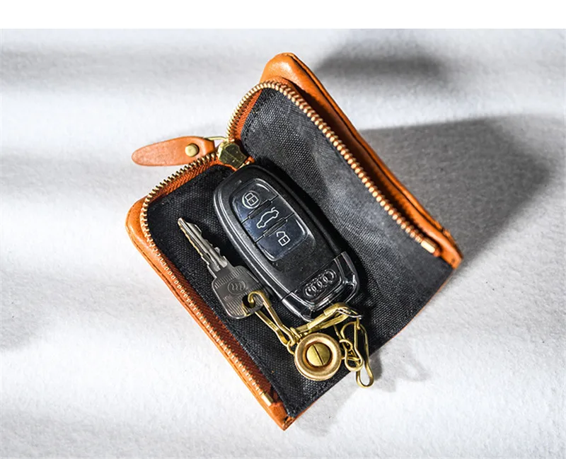 Fashion designer genuine leather stitching men women's car key case high quality real cowhide luxury handmade youth key wallets