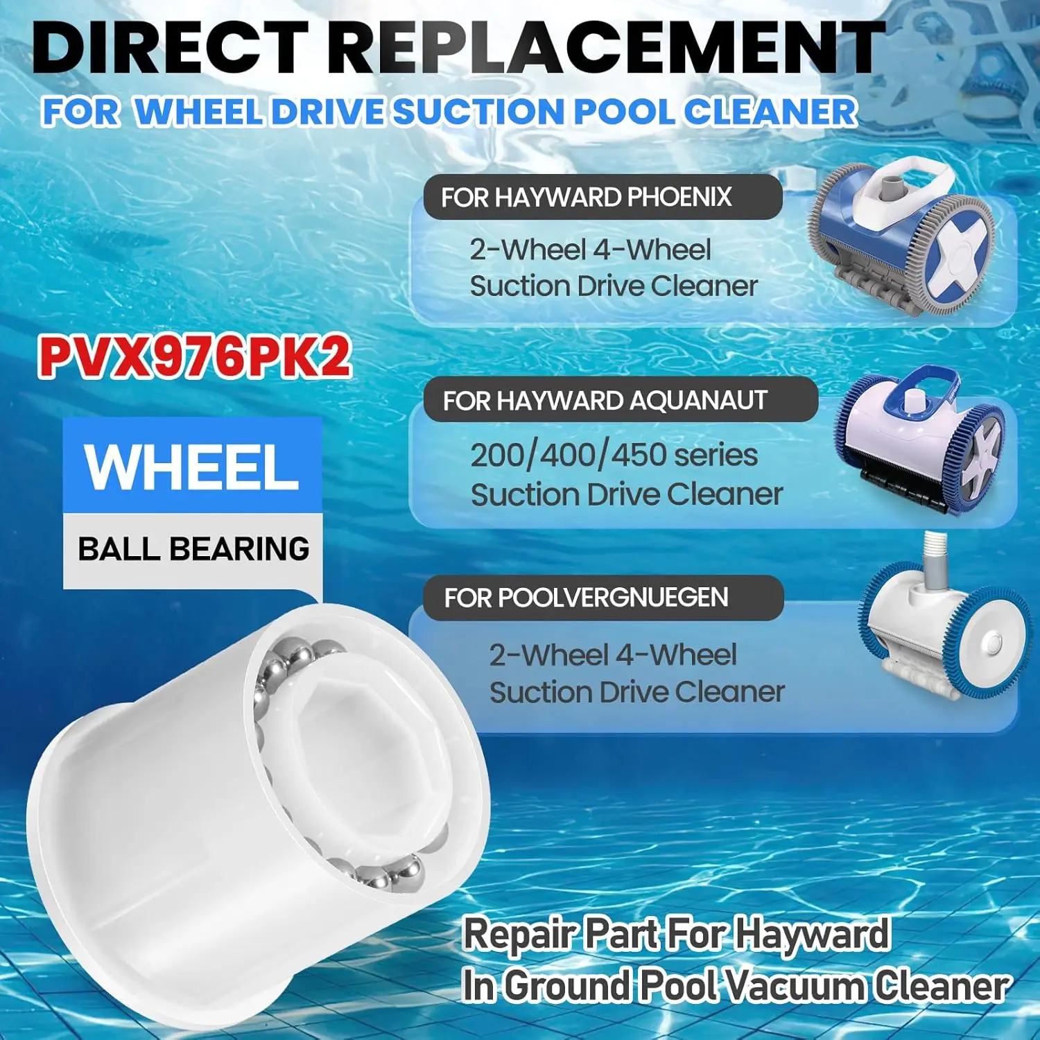 Фото PVX976PK2 Ремкомплект ступичных подшипников для Hayward AquaNaut 200/400/450, для Poolvergnuegen, для Phoenix 2 и 4-колесного всасывающего бассейна №2