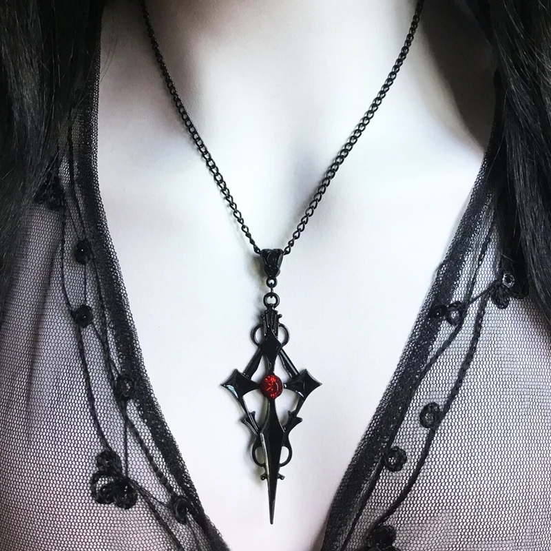 

Black Pointed Cross Vampire Necklace, Gothic Jewelry, Statement Necklace, Dagger Cross Pendant, Gothic Gift, Goth Necklace