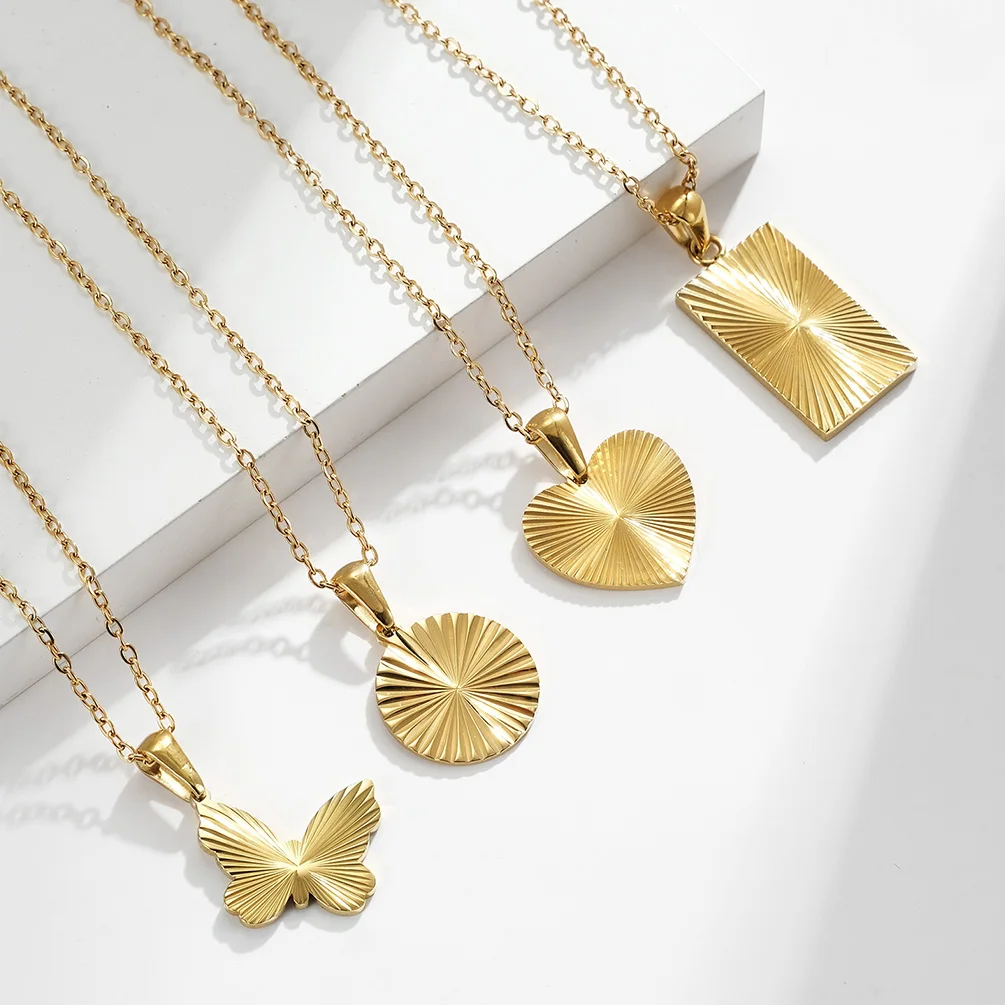 

JHSL Cute Lady Girls Women Necklaces Pendants Butterfly Round Rectangle Gold Color Stainless Steel Fashion Jewelry Gift