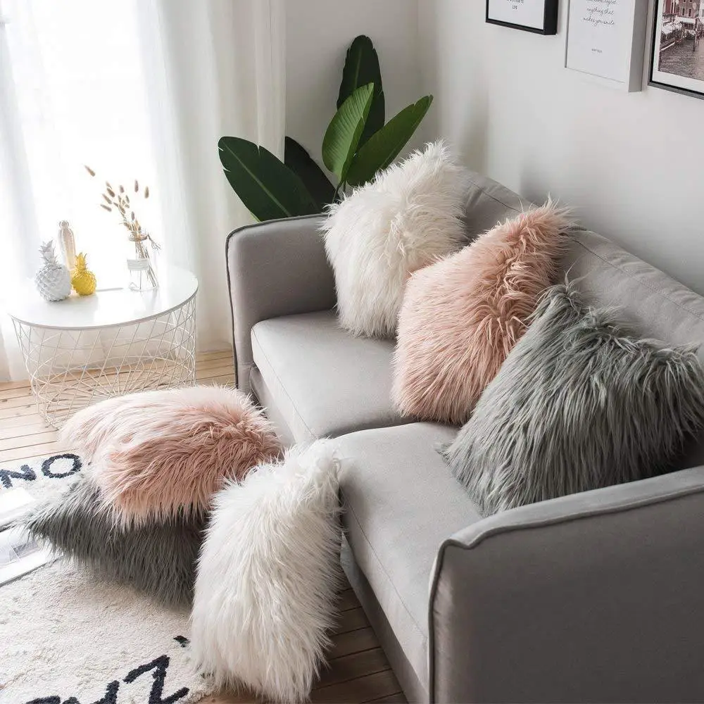 

Bedroom Home Pillow Fur Room Decorative Covers Cover Living Plush 43x43cm Pillowcase Shaggy Cover Cushion Sofa Decor Fluffy Soft