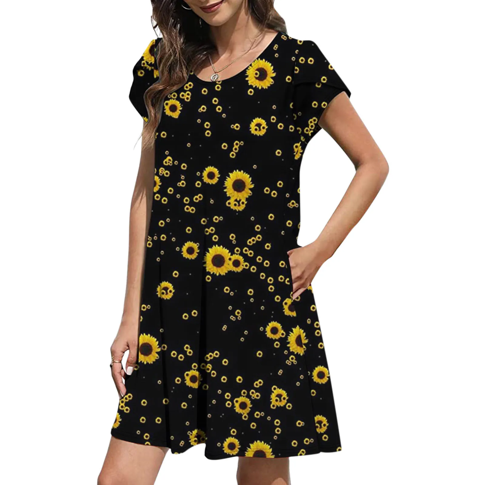 

Women Summer Casual Dresses For Tshirt Dresses 2022 Fashion Flroal Printed Short Sleeve Loose Mini Summer Dresses for Women Sexy