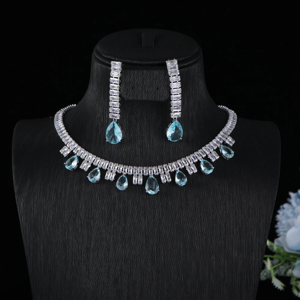 

Роскошное ожерелье и серьги в форме капли воды, полный кубический цирконий, обручальное колье, набор ювелирных изделий для женщин из Дубая A0223