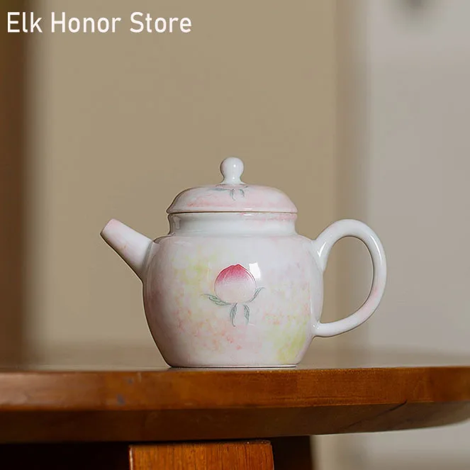 

90ml Boutique Pure Hand-painted Peach Powder Sketch Teapot Household Ceramic Tea Maker Pot With Filter Kung Fu Tea Kettle Set