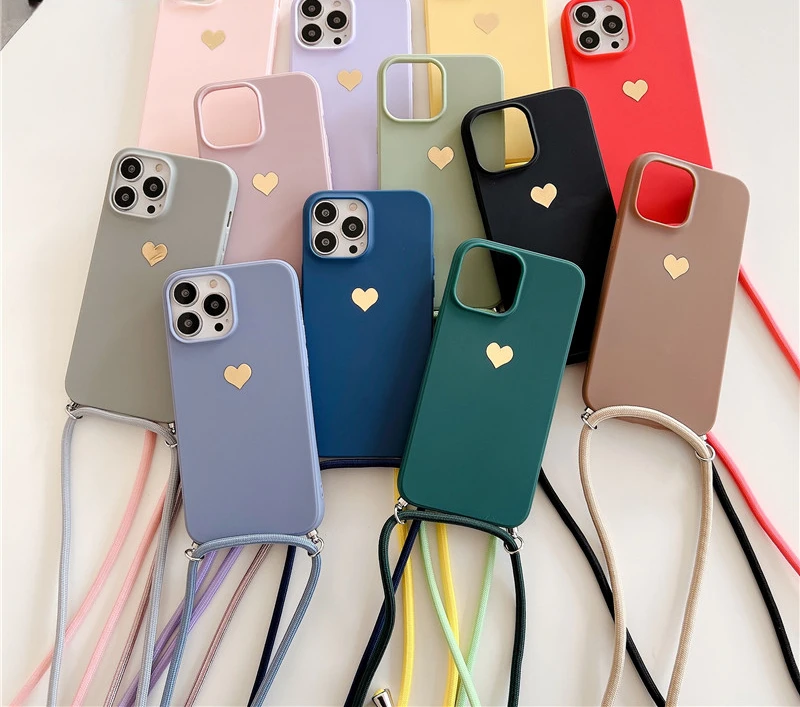 

New Fashion For iPhone 13 12 Pro Max 11 MiNi XS XR X 8 7 Plus SE 20 Cover Crossbody Necklace Cord Strap Lanyard Soft Phone Case
