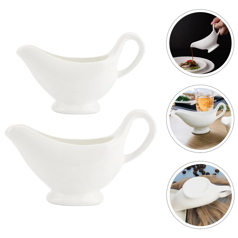 

2 Pcs Sauce Boat Seasoning Jars Container Ceramic Cups Saucier Boats Handle Bowls Soy Pot