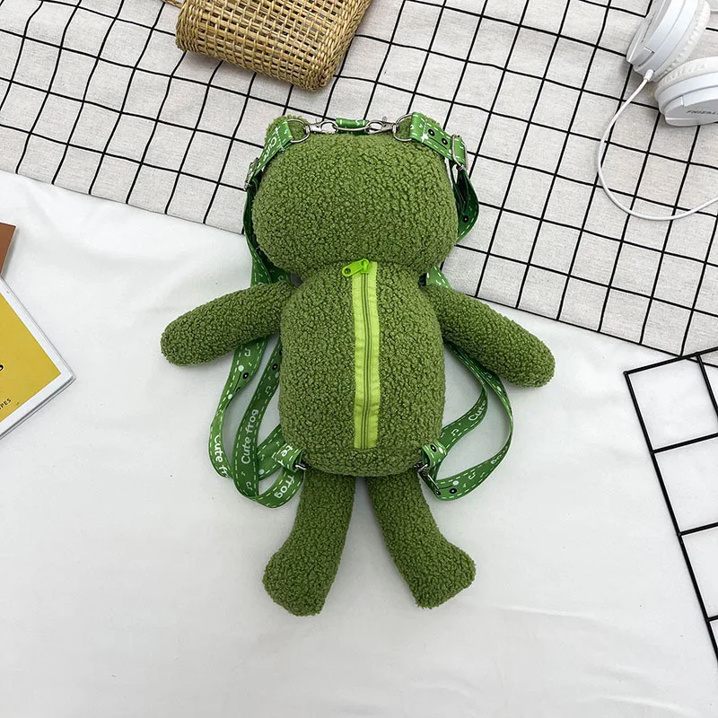 Women Cartoon Frog Shoulder Bag Ladies Fashion Casual Cute Plush Crossbody Bags Zipper Long Strap Shoulder Bag For Women