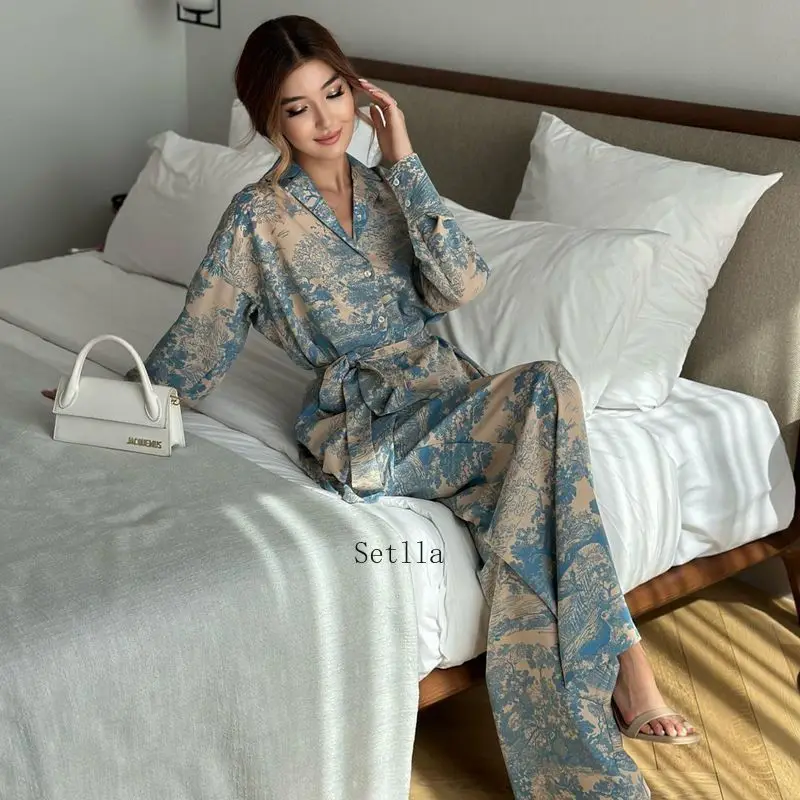 Лидер продаж новинка женская пижама из двух частей с длинным рукавом и рисунком в