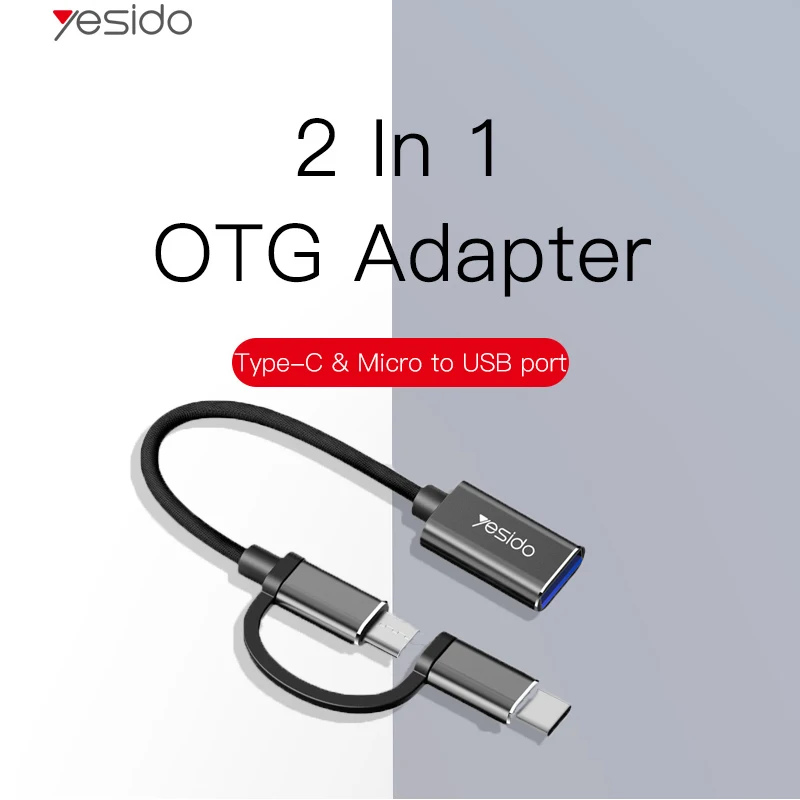 Кабель-адаптер Yesido 2 в 1 с USB 2,0 на Micro USB Type C