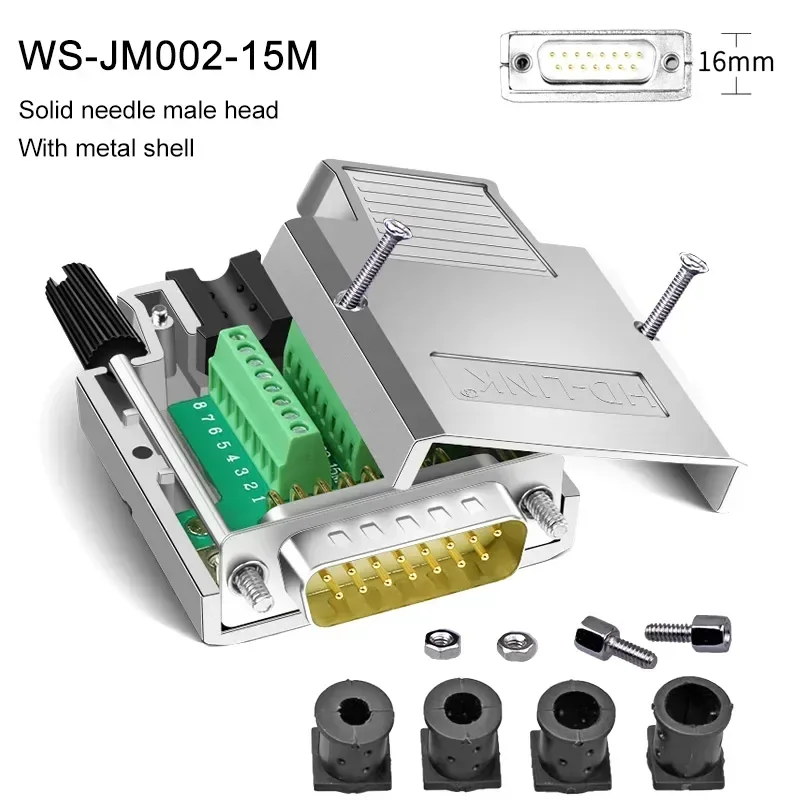 

Разъем DB15 с 4 шт. хвостовой втулкой, без пайки, промышленный 2-рядный разъем, 15-контактный разъем «папа-мама», клеммный адаптер D-SUB
