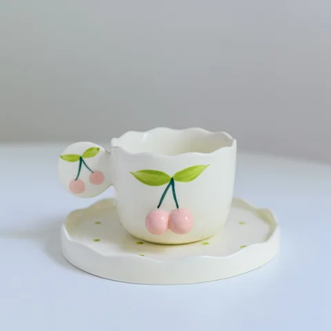 Милый Домашний набор чашек для воды цвета вишневой глазури, чашка для завтрака и овса, керамическая кружка, красивая кофейная чашка