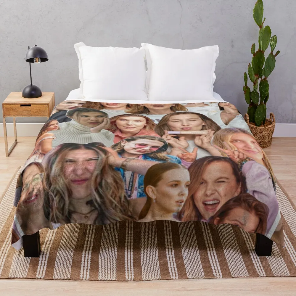 

Millie Bobby Brown Edit Collage by Stasii Throw Blanket hairy Thin wadding blanket flannel blanket