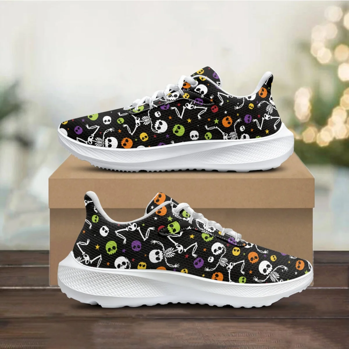

Halloween Gift Skull/Ghost/Pumpkin Print Autumn Women Sneakers Casual Flats Running Shoes for Teen Girls Outdoor Sport Athletic