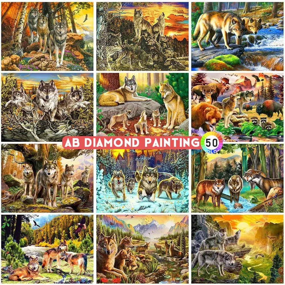 

Алмазная живопись AB, красочная вышивка волка, животное, закат, 5D мозаика «сделай сам», зимнее рукоделие, настенные наклейки, домашний декор