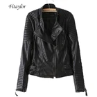 Fitaylor, новинка 2022, Женская куртка из искусственной кожи, модное мотоциклетное пальто, женское короткое пальто с заклепками и длинным рукавом, базовое пальто с воротником-стойкой