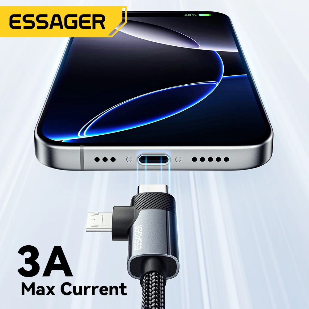 Фото Essager 2 в 1 USB C-кабель 65 Вт PD для быстрой зарядки типа C/USB A к микрокабелю для iPhone Samsung Xiaomi Huawei Redmi iPad Macbook №2