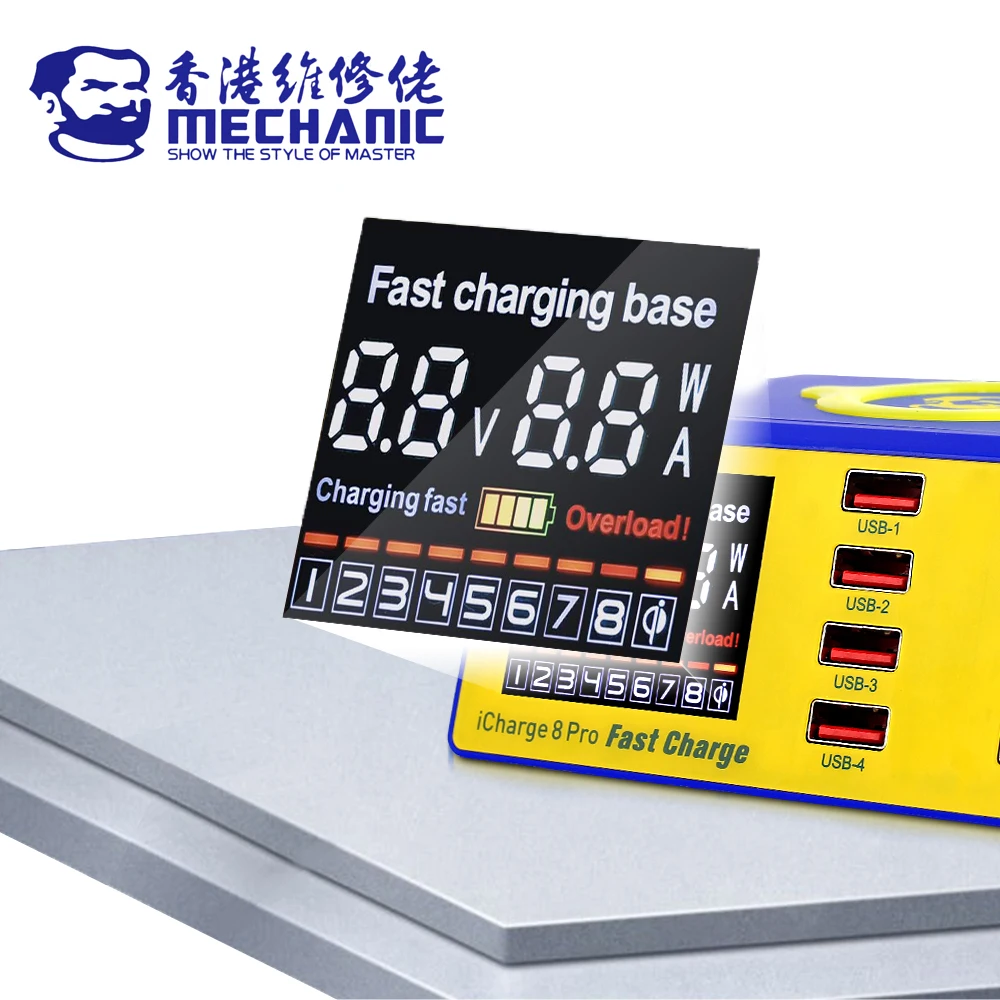 mechanic icharge 8 pro wireless charger pd 18w smart charger qc 3 0 fast charging base lcd digital display mobile phone repair free global shipping