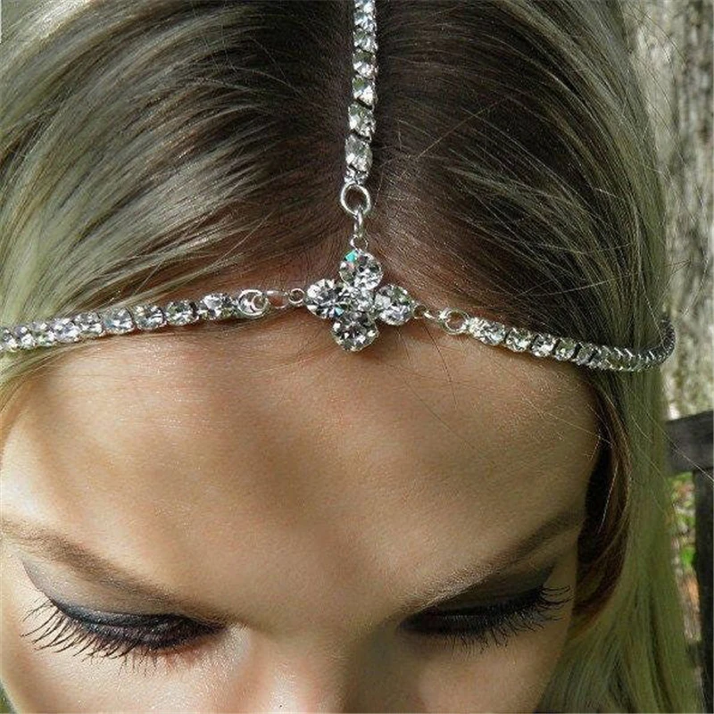 

Elegant Fashion Bling Rhinestone Bit Chain Boho Ladies Party Dinner Shining Crystal Forehead Chain Exquisite Jewelry Wholesale