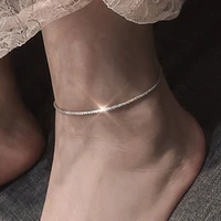minimalist silver color shiny thin chain anklets for women summer beach foot jewelry gifts girls charm barefoot ankle bracelets