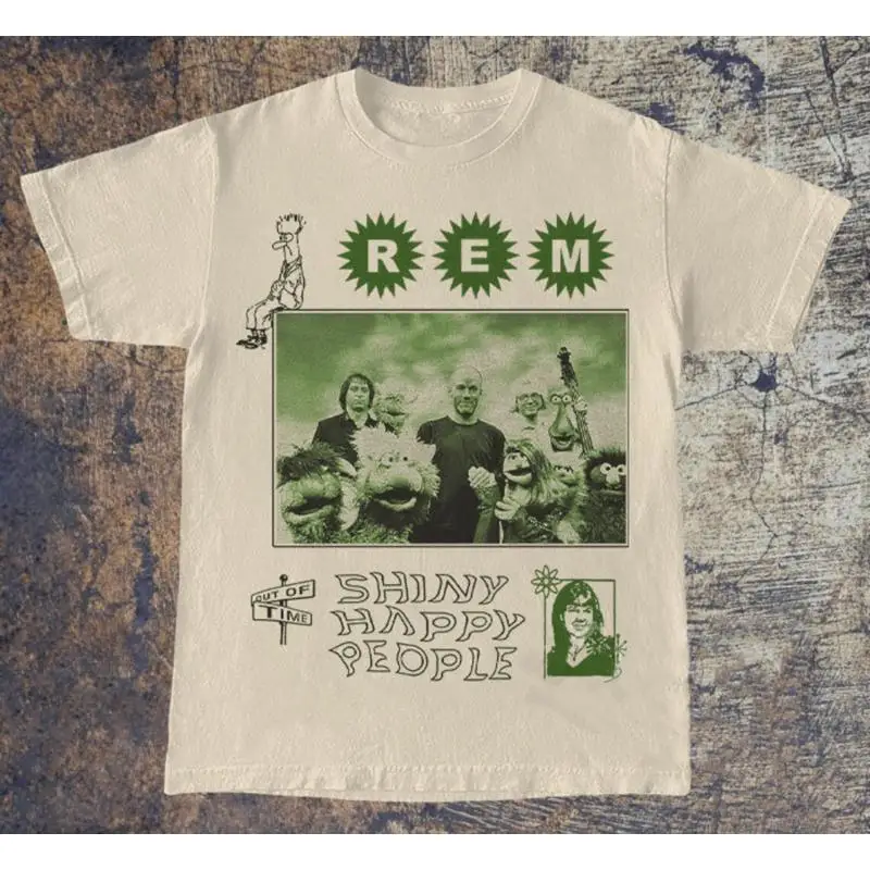 Фото Блестящая белая футболка Happy People Rem Band, хлопковая футболка полного размера Jh217 №1