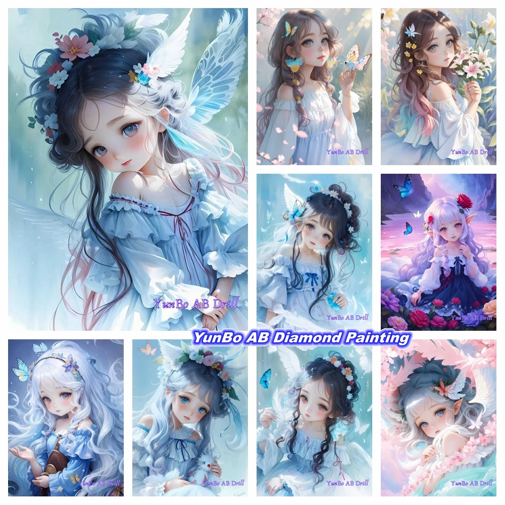 

Мультяшная сказочная детская эльфа DIY AB алмазная живопись искусство Вышивка крестиком искусственная красота бабочка цветок домашний декор