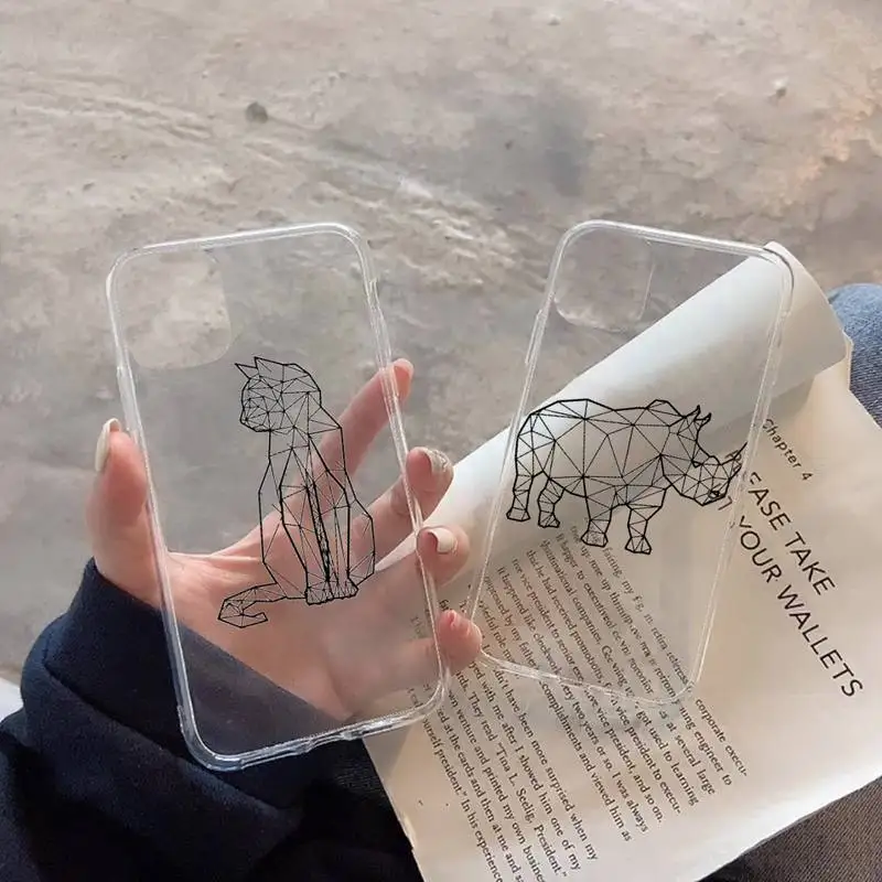 

Animals Line Cat snake art Phone Case Transparent soft For iphone 12 11 13 7 8 6 s plus x xs xr pro max mini