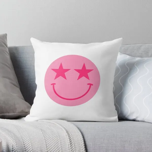 

Pink Star Smiley Face Printing Throw Pillow Cover Throw Comfort Square Car Cushion Soft Fashion Case Home Pillows not include