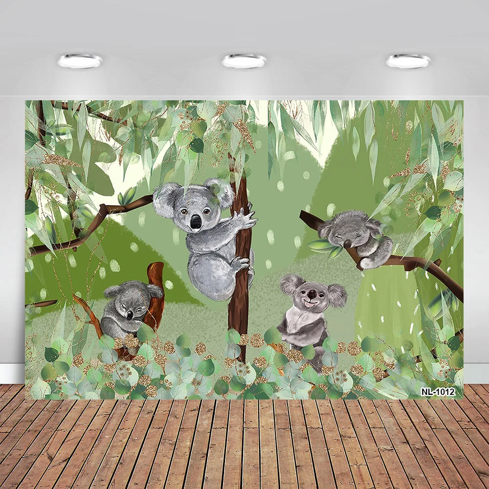 

Фон Koala для детской вечеринки в честь Дня Рождения тропические зеленые листья фотографический декор для торта