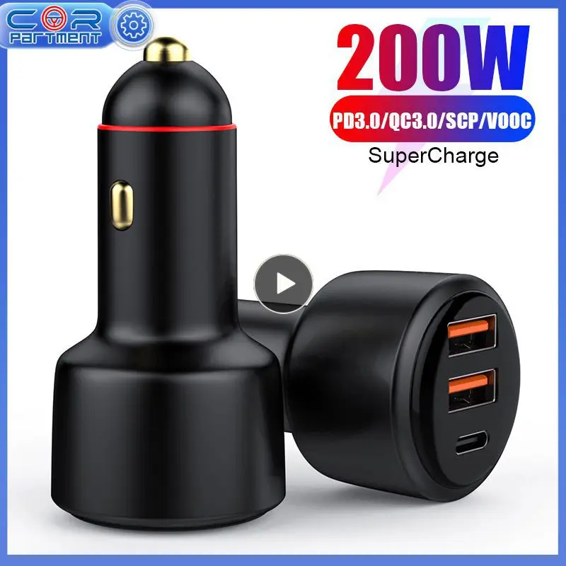 

200w Car Charger Adapter Qc3.0 Usb Flash Charger Multifunctional Cigarette Lighters Portable Car Charger Car Accessories Durable
