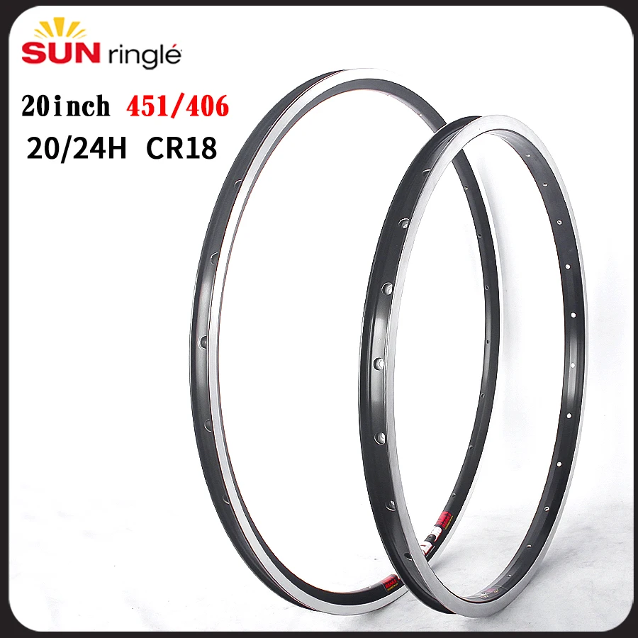 

SUNRingle 20inch CR18 bike rim 406/451 double layer aluminum alloy 20/24hole For Folding bike Schrader valve Bicycle rim