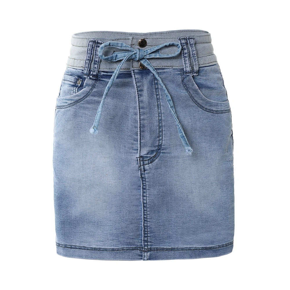 Summer Women Contrast Binding Ripped Drawstring Denim Skorts Fashion Femme Casual Washed Hot Pants Shorts Skirt Streetwear