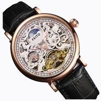men mechanical watches sports moon phase watch automatic winding leather tourbillon wristwatch men skeleton wrist watch