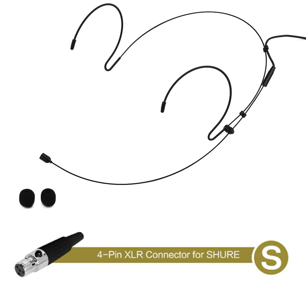 

Double Earhook Headset Mic Headworn Microphone 4-pin XLR Connector For SHURE Wireless Microphones Headset