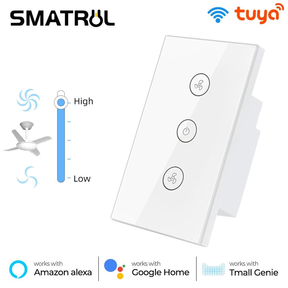 

SMATRUL Tuya Touch Wifi Ceiling Fan Switch US For Smart Life Remote Timer Speed Wall Crystal Glass APP Control Alexa Google Home
