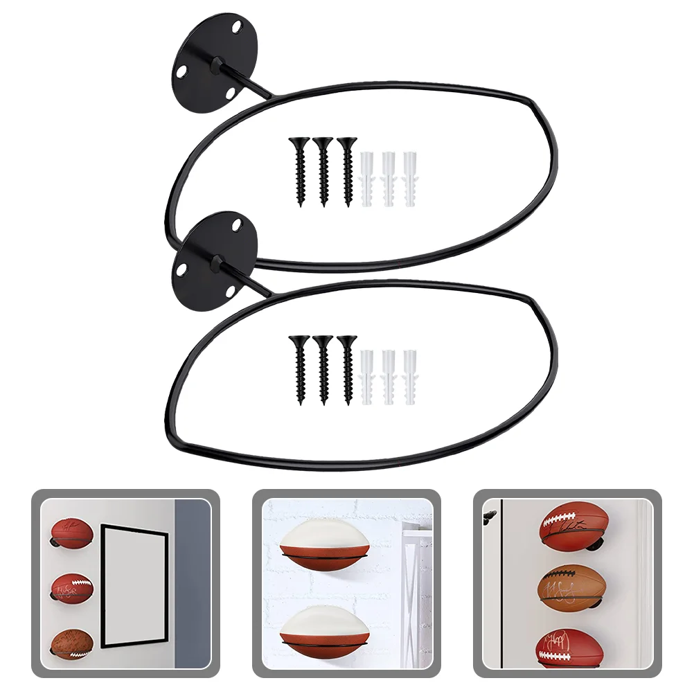 

2 Pcs Rugby Wall Mount Basketball Hoop Football Storage Rack Display Household Decor Iron Holder Stand Sports