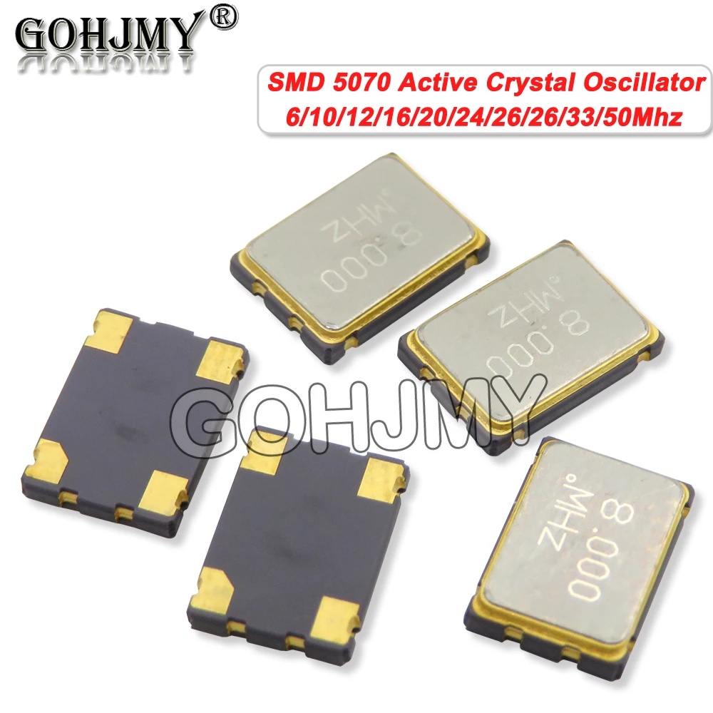 5 шт. 5070 активный кварцевый генератор SMD OSC 6 МГц 10 МГц 12 МГц 16 МГц 20 МГц 24 МГц 25 МГц 33 МГц 50 МГц 7050 5*7 Новый кварцевый генератор