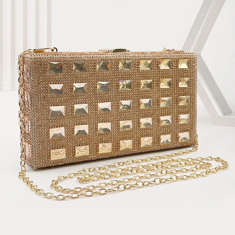 Ladies Handbags Clear Sweet Rhinestone Small Square Women's Banquet Pu Dinner Bag