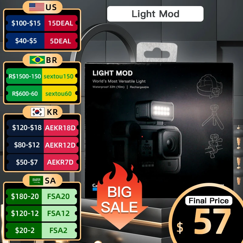 

GoPro Accessory HERO11 & HERO10 & HERO9 Light Mod Brandy New Offcial Accessories ALTSC-001 Go Pro Accessory Light Mod
