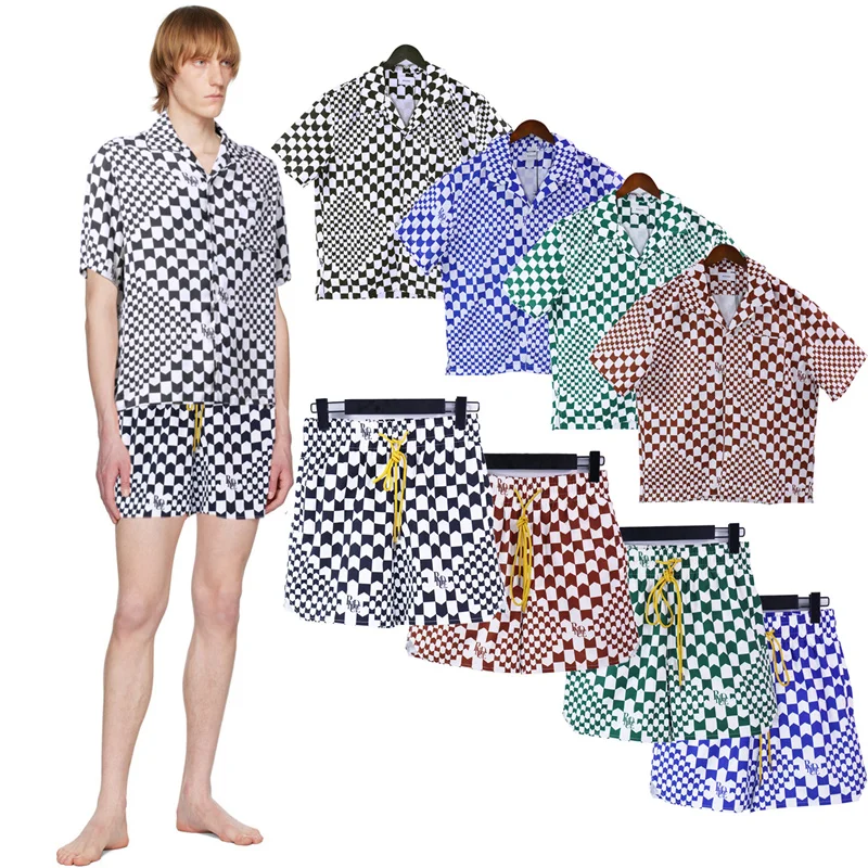 

RHUDE2023SS Spring/Summer New Digital Printing Letter Flower Loose Relaxed American Fashion Brand Unisex Short Sleeve Shirt Set