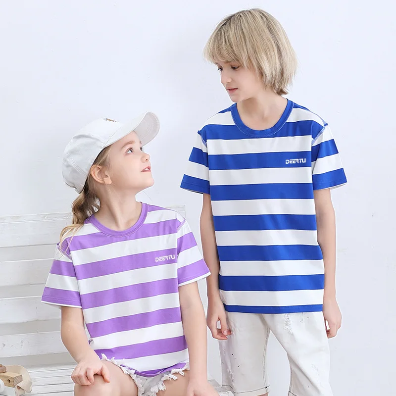 

Летние детские рубашки, футболка в полоску с коротким рукавом для детей, школьная одежда для подростков, футболки для мальчиков и девочек, п...