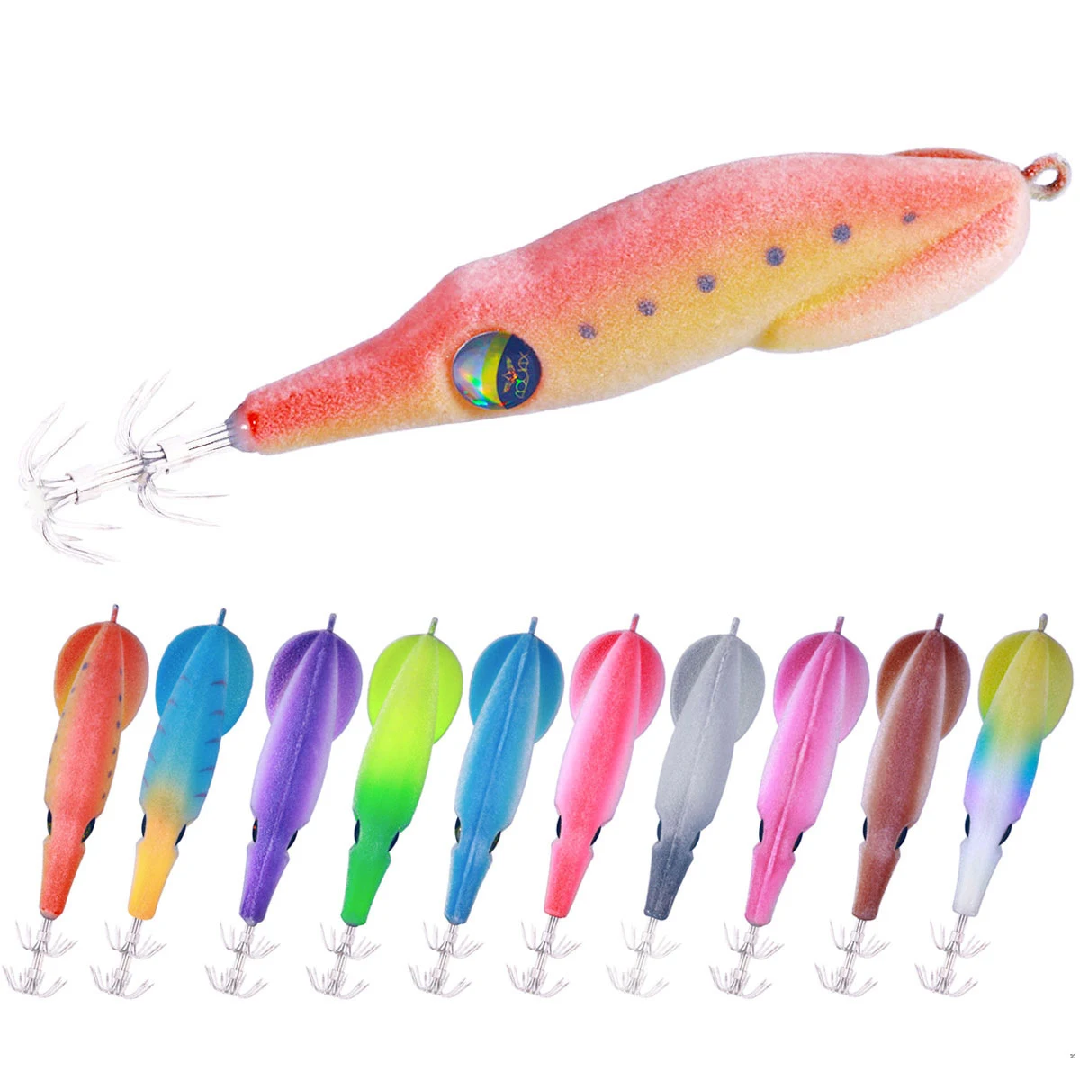 

1 PC 9.5cm 6g Wood Shrimp Lures Cuttlefish Jigging Squid Hook Artificial Bait For Sea Fishing Octopus Squid Jig Fishing Lures