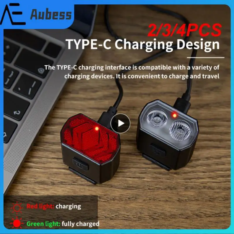 

2/3/4PCS Memory Intelligence 13led Highlight Type-c Charging Front Lamp Tail Lamp Aluminum Alloy Bicycle Light Bike Lamp