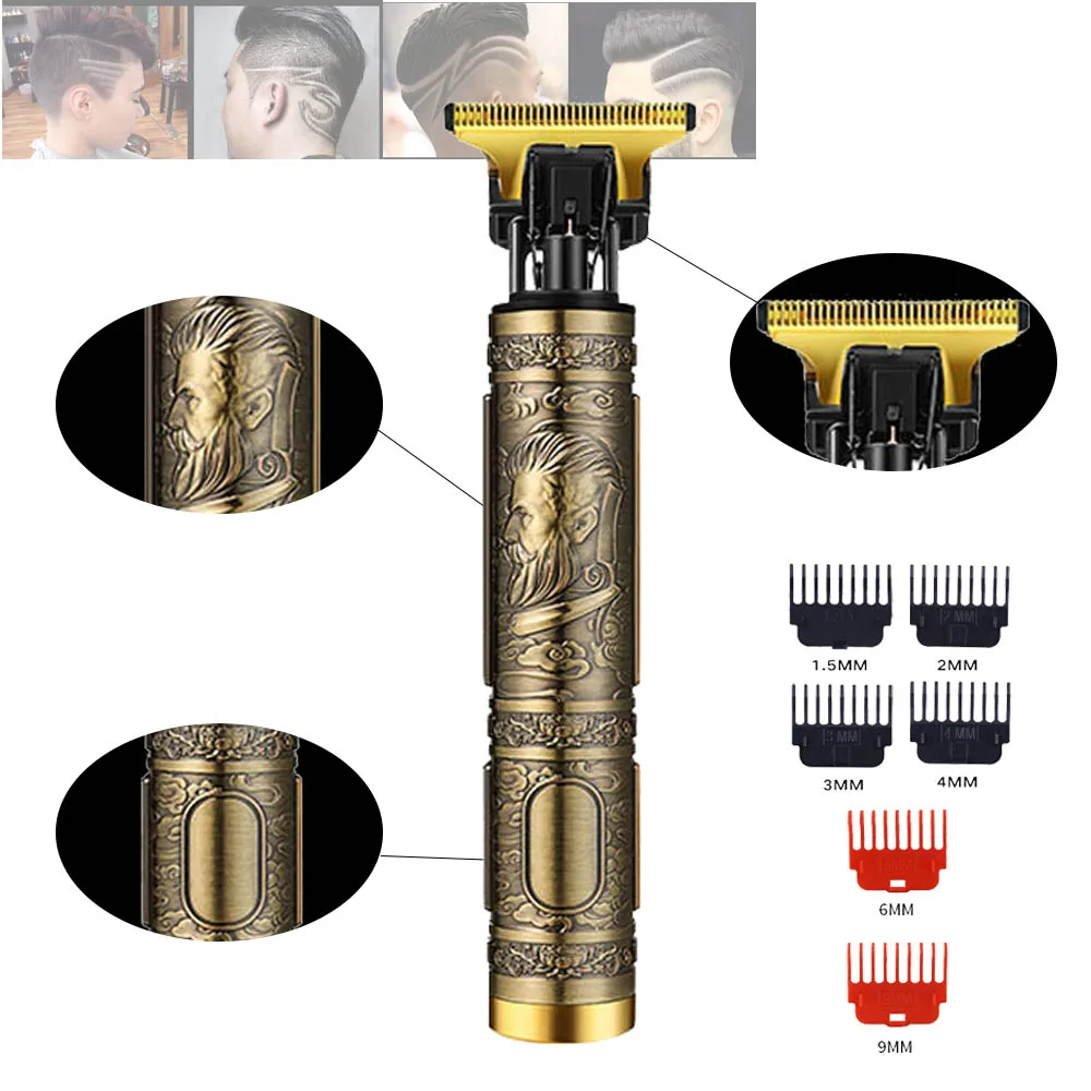 

Vintage T9 Hair Clipper Electric Shaver For Men Professional Rechargeable Barber Hair Trimmer 2/3/4/6/9mm Various Combs Hot Sale