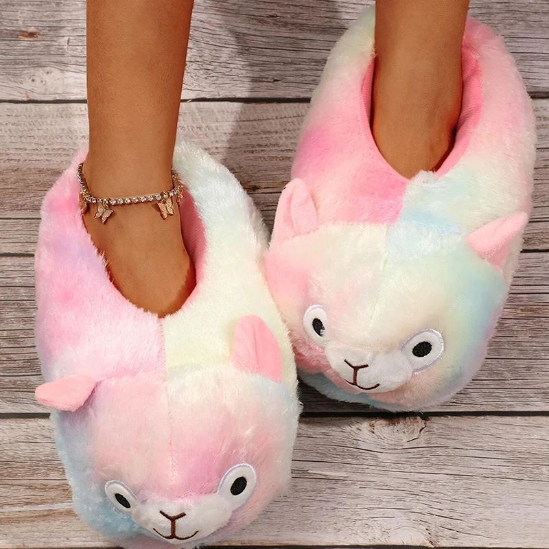 2022 All Inclusive Alpaca Cotton Slippers Fashion Women Home Slippers Winter Warm Ladies Plush Shoes One Size Fluffy Shoes